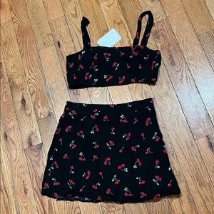 Cherry Print Top and Skirt Set